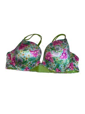 Victorias Secret Very Sexy Push Up Bra 38C Green Floral Sequins Underwire Tropic